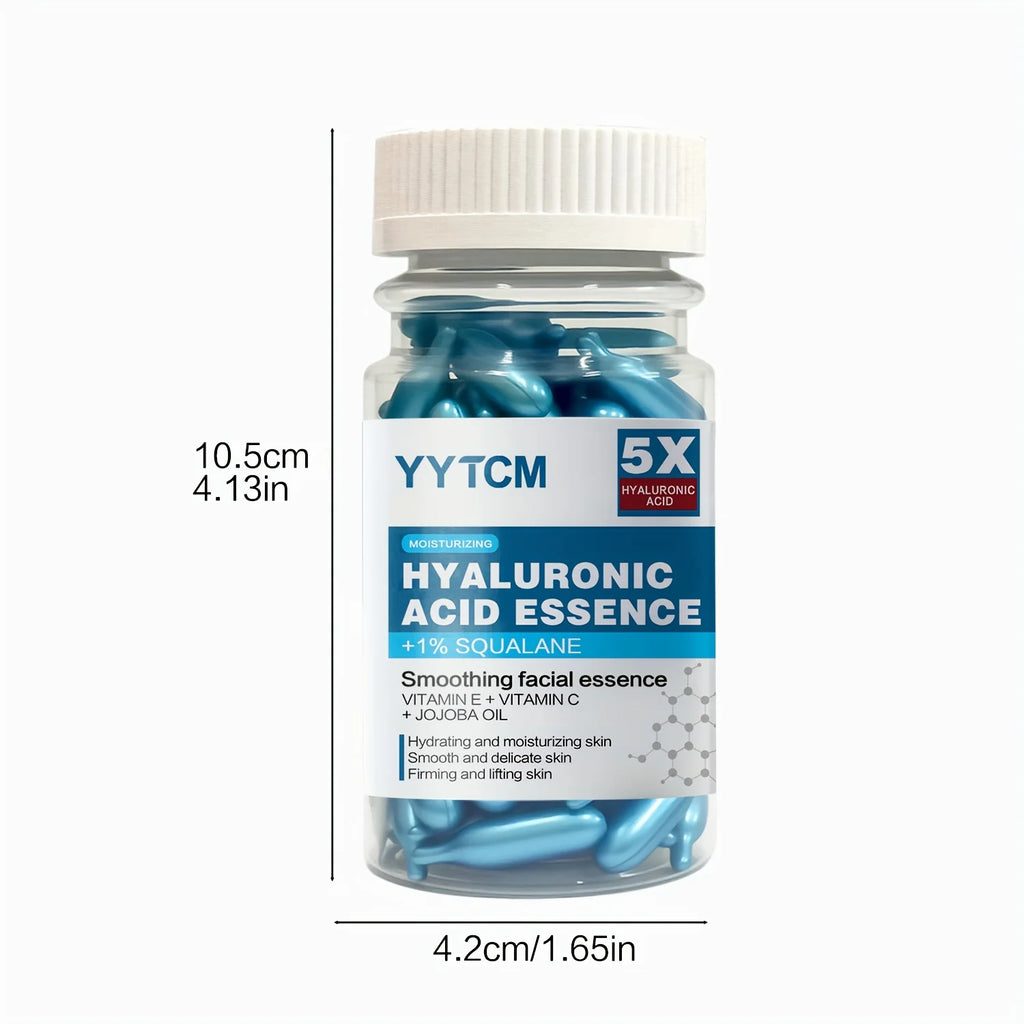 Hyaluronic Acid Deep Moisturizing Capsule Essence, Hydrates and Smooths the Skin, Contains Plant-Derived Squalane, Vitamin E, Vitamin C, Deep Moisturizing and Skin-Brightening Essence (0.4Gx90 Capsules)/Bottle-1 Bottle