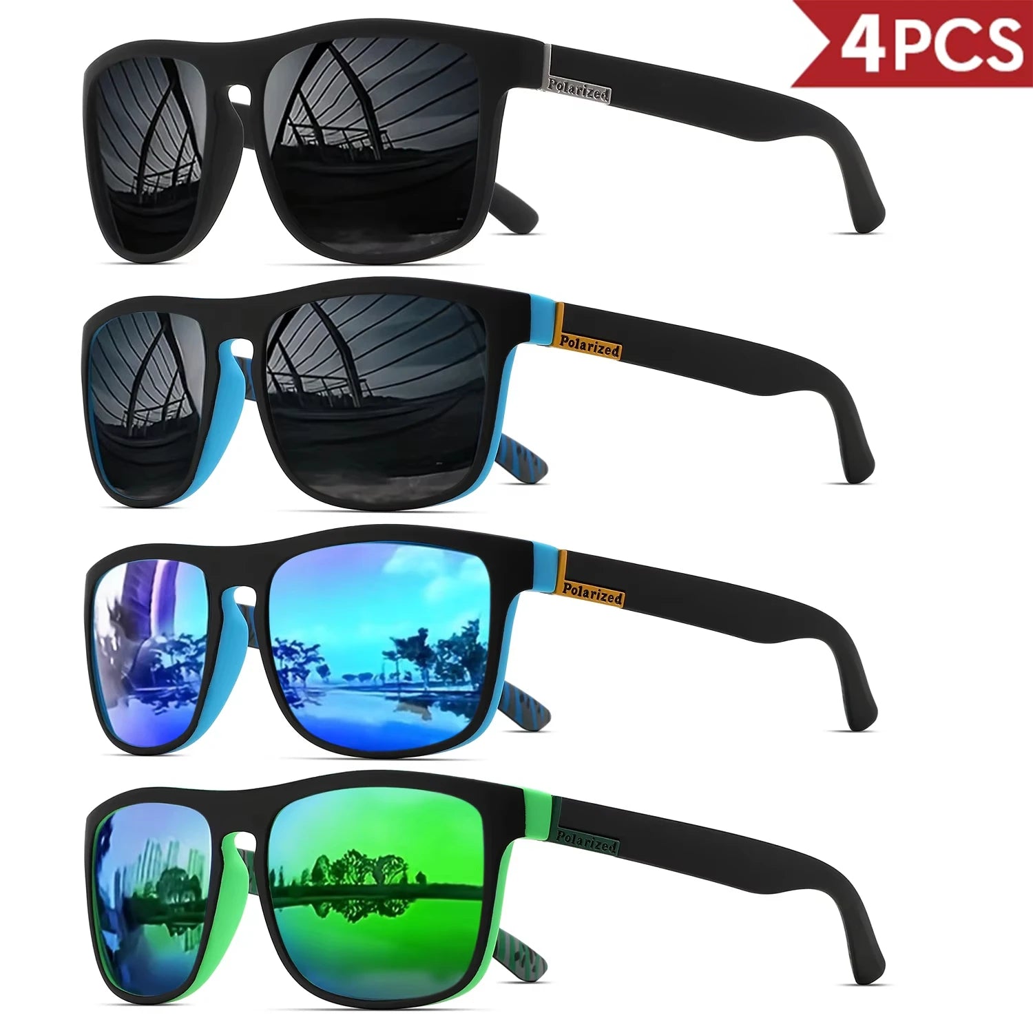 1-4PCS Men Classical Square Polarized Sports Sunglasses Lightweight PC Frame UV400 for Driving Fishing Cycling Unisex Durability
