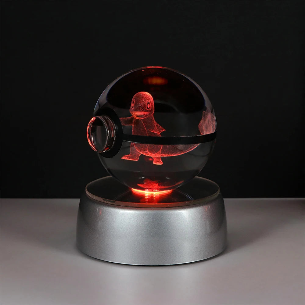 Pokemon 3D Crystal Ball Pikachu Figure Pokeball Engraving Crystal Charizard Model with Led Light Base Toys Anime Christmas Gift