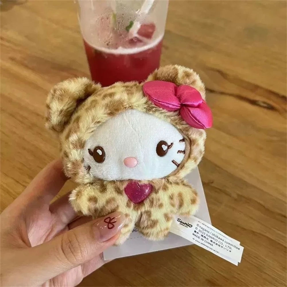 Sanrio Leopard Print Bear Series Hello Kitty Keychain Pendant Cartoon Kitty Cat Plush Doll Pendant Keychain Bag Decorations Gift