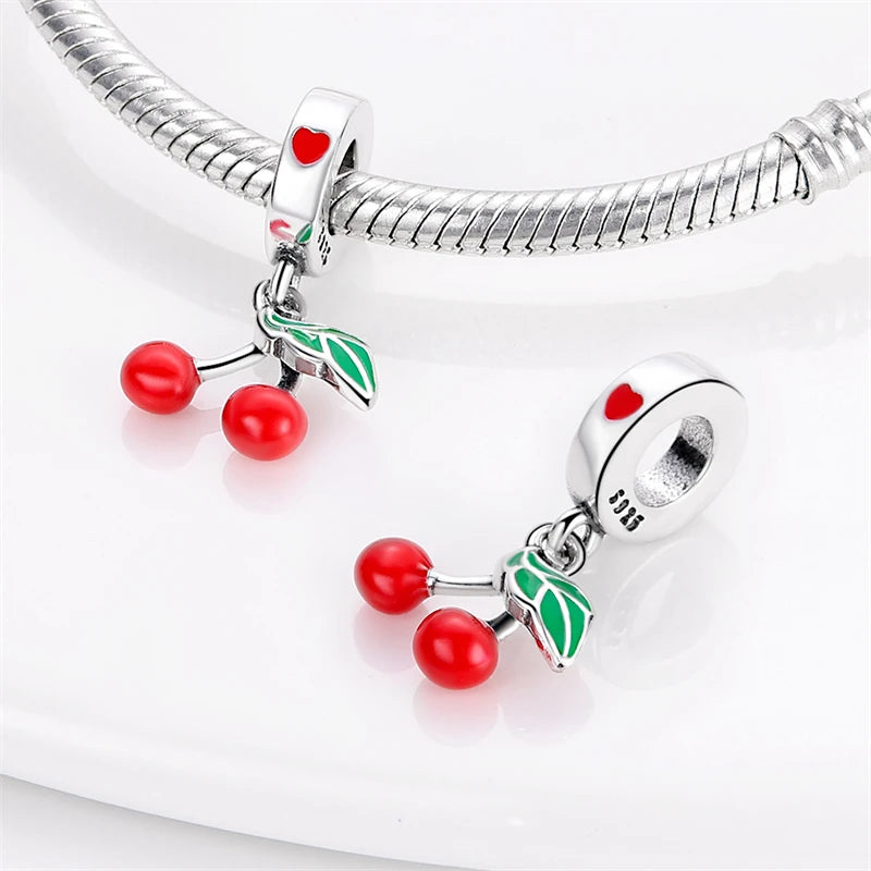 Charms Silver 925 Ladybugs and Cherry Strawberries Pendant Bead Fit 3mm Bracelet Bangle Necklace For Women Luxury Jewelry Making