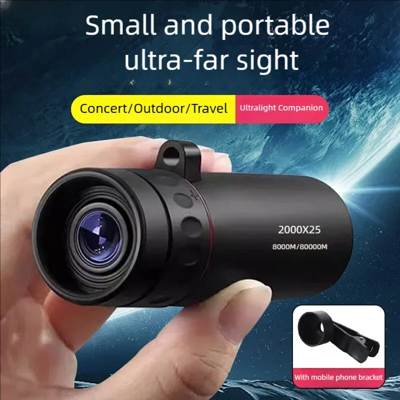 2000x25 HD Monocular Telescope Mini Portable Mobile Phone Telescope with Holder Outdoor Camping Hunting Birdwatching Telescopes