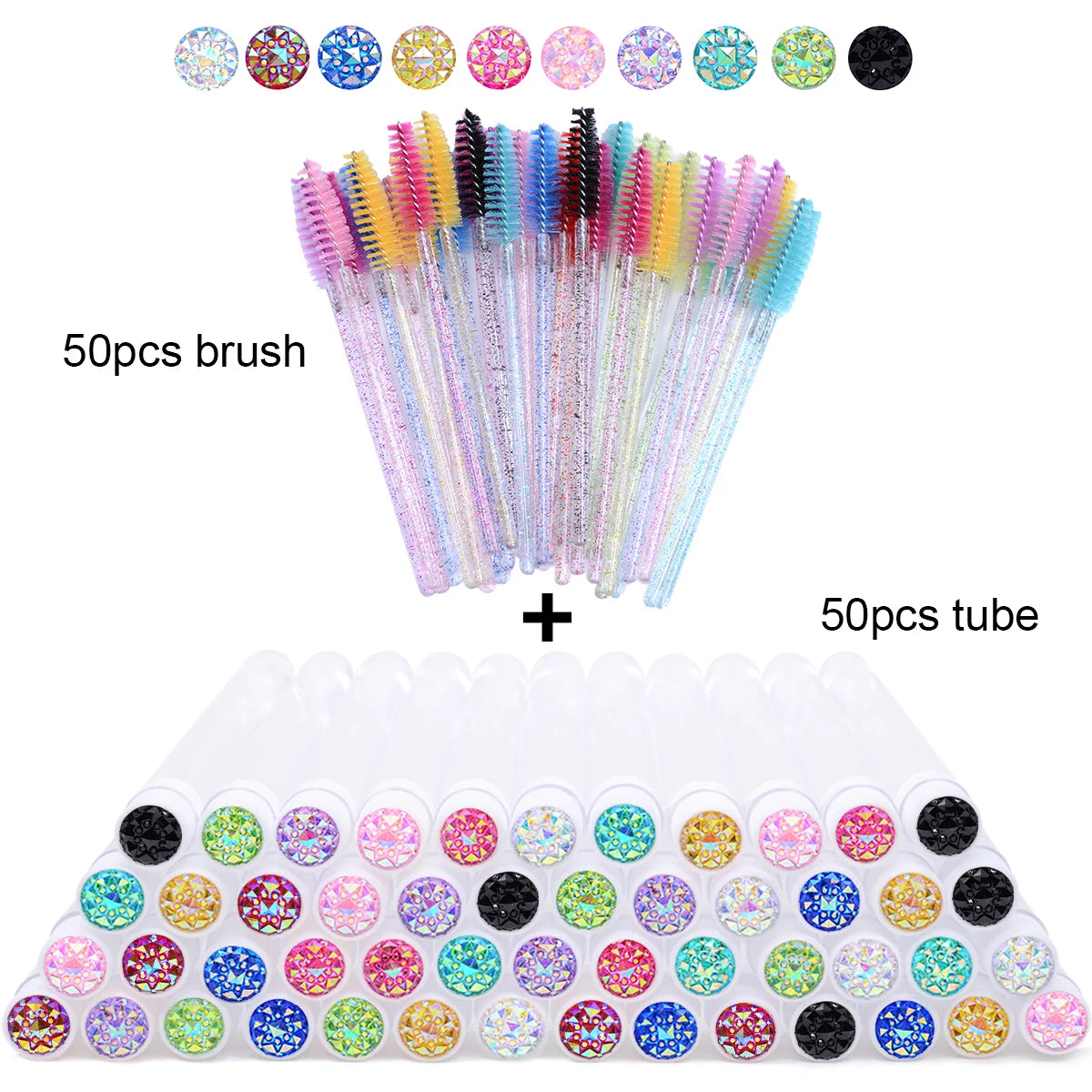 50Pcs Eyelash Brush Tubes With Crystal Lash Mascara Wands Eyebrow Comb Spoolies Container Lash Brush Applicators  Makeup Tools