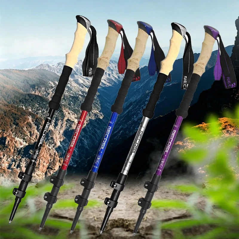 1pcs Hiking Anti Shock Walking Sticks Telescopic Trekking Climbing Poles Ultralight Walking Canes  Aluminum Outdoor  135CM