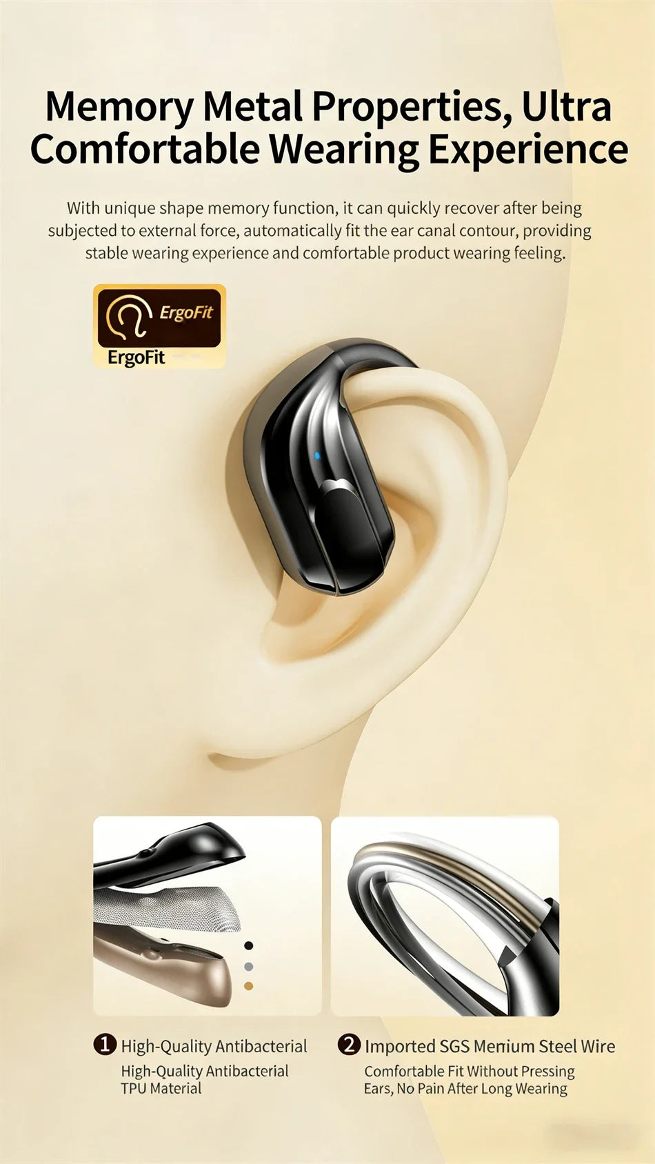 Wholesale Wireless Headphones Bluetooth 5.4 Earphones True with Mic Button Control Noise Reduction Earhooks Waterproof Headset
