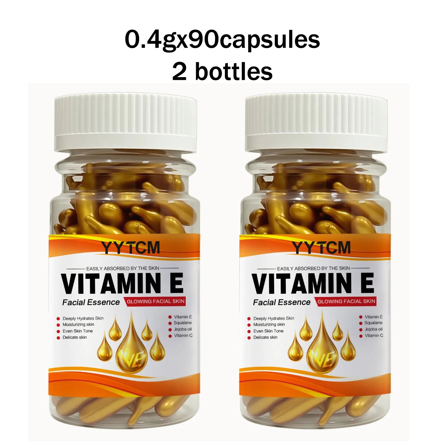 Vitamin E Deep Moisturizing Capsule Essence, Hydrates and Smooths Skin, Contains Plant-Based Squalane, Vitamin C, Deep Hydration and Brightening Skin Essence (0.4Gx30 Capsules)/Bag-1 Bag