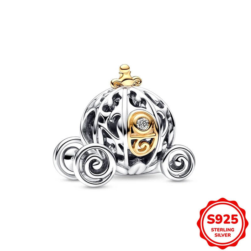 Charms plata de ley Disney Gold Plated Lily Flower Pendant Beads Fits 3mm Bracelets Necklace For Women Luxury DIY Fine Jewelry