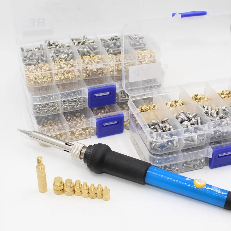 Brass Hot Melt Threaded Insert Nut Iron Tip 3D Printer Accessorie Heating Nut  Stainless Screw Bolt Insertnut Kit M2 M2.5 M3 M4