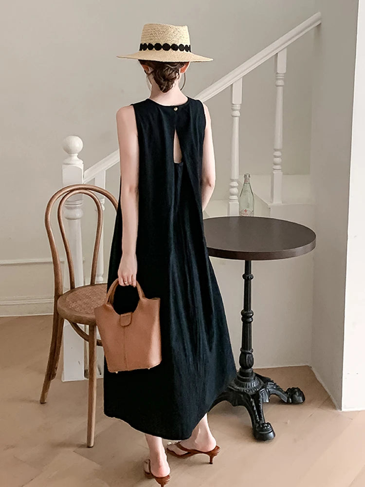 NYFS 2026 Summer New Korea Woman Dress Vestidos Robe Elbise Loose Plus Size Solid Sleeveless Backless Long Dress L-4XL