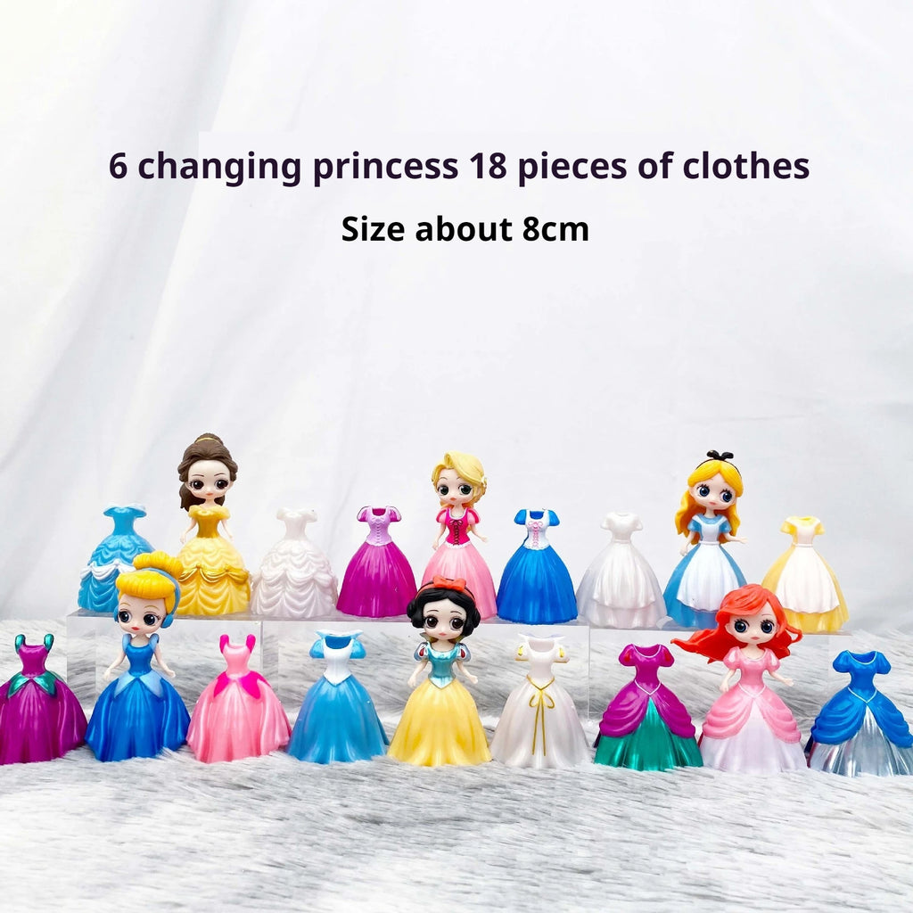 24pcs Princess Cinderella Belle Alice Snow White Ariel Rapunzel Pvc Action Figures Interchangeable Clothes Toys Dolls Gifts