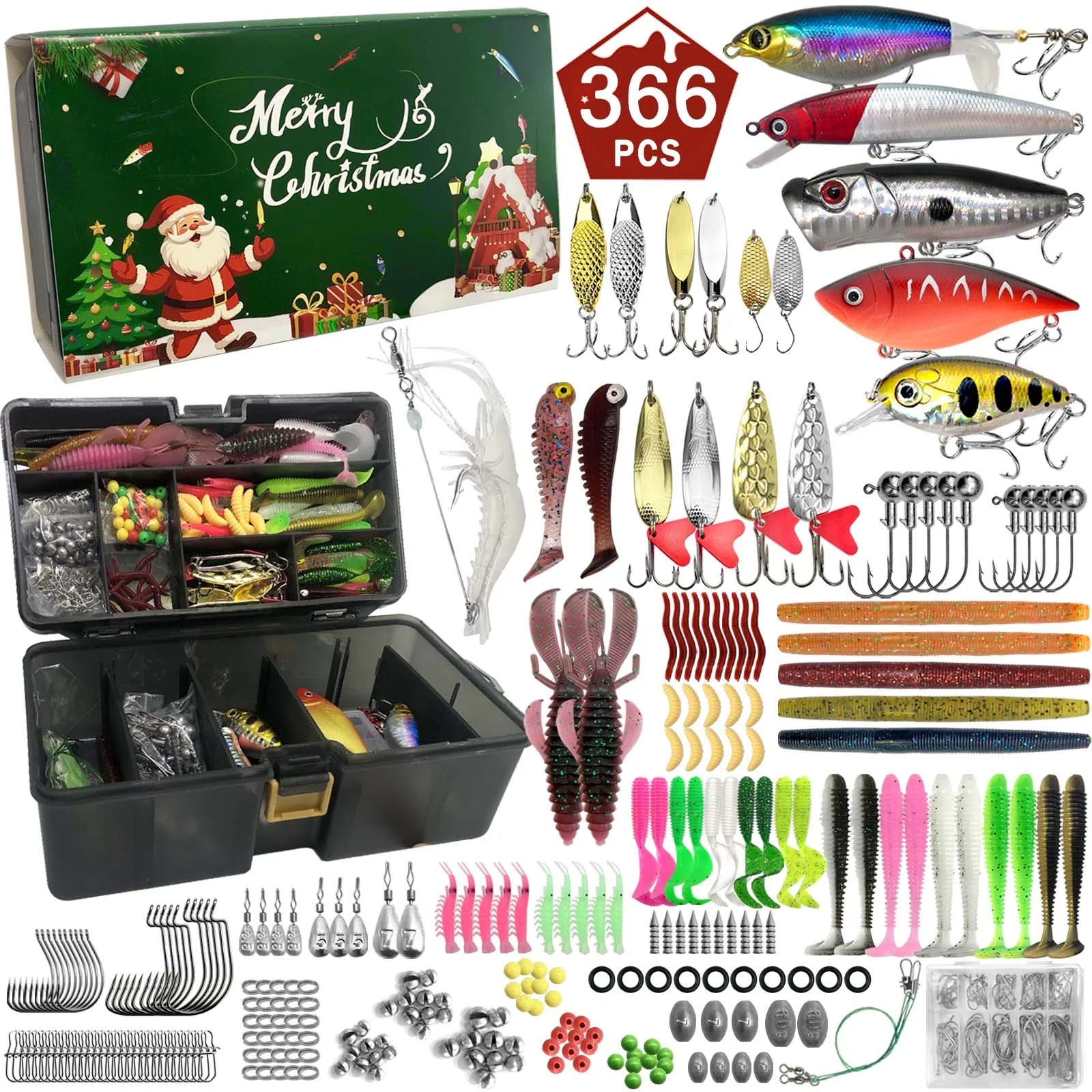 411/366/136/86Pcs of Christmas fishing lure set with storage box,  which is common in salt water and fresh water