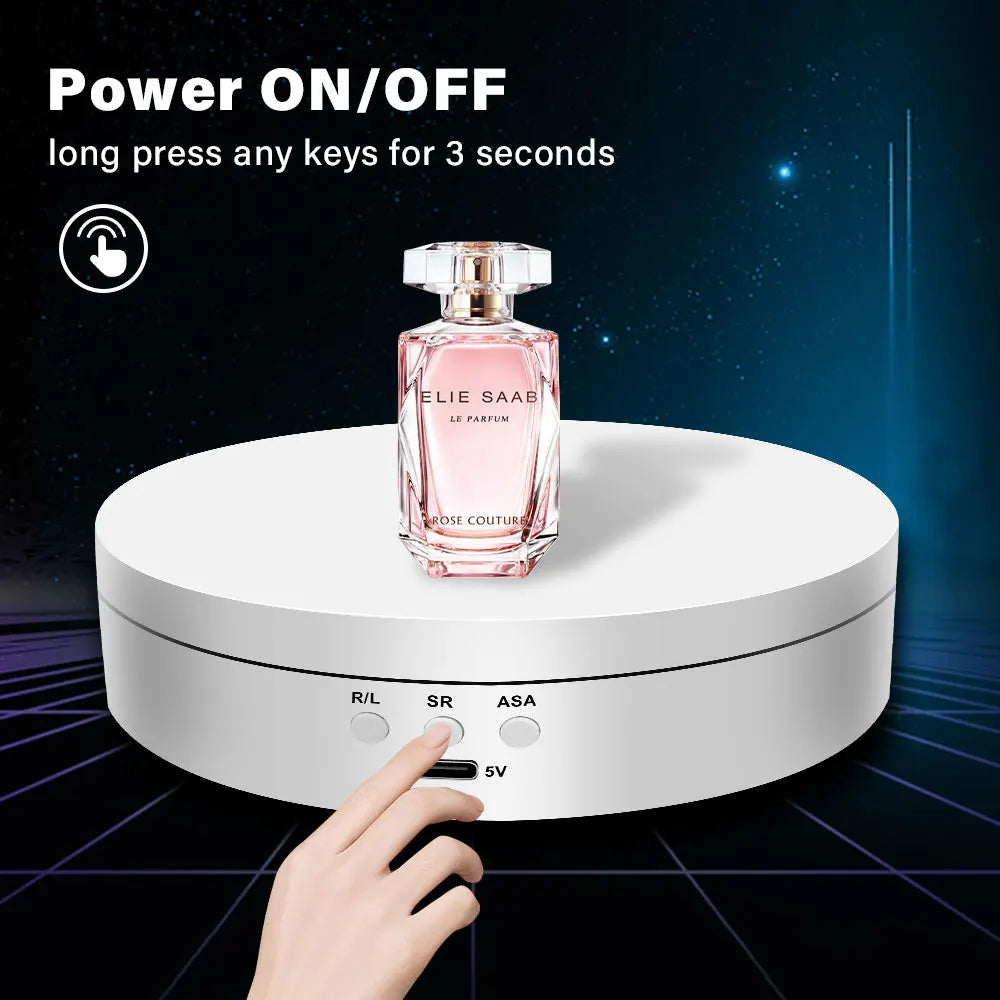 360-degree turntable,electric rotating mirror display stand,USB/battery dual power supply,rotating shooting,three-speed settings