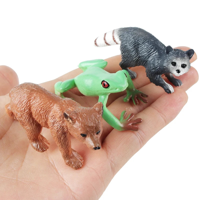 Oenux Mini Wild Wild Forest Animals Insect Dinosaur Model Owl Fox Squirrel Hedgehog Fox Frog Figurines Cake Toppers Kid Toy Gift