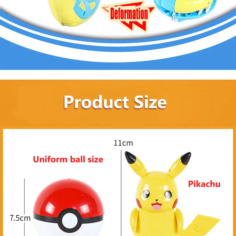 Funny Pokemon Transformation Cartoon Model Pokeball Pikachu Toys Scalable Anime Figure Dolls Model Ornaments Kids Birthday Toys