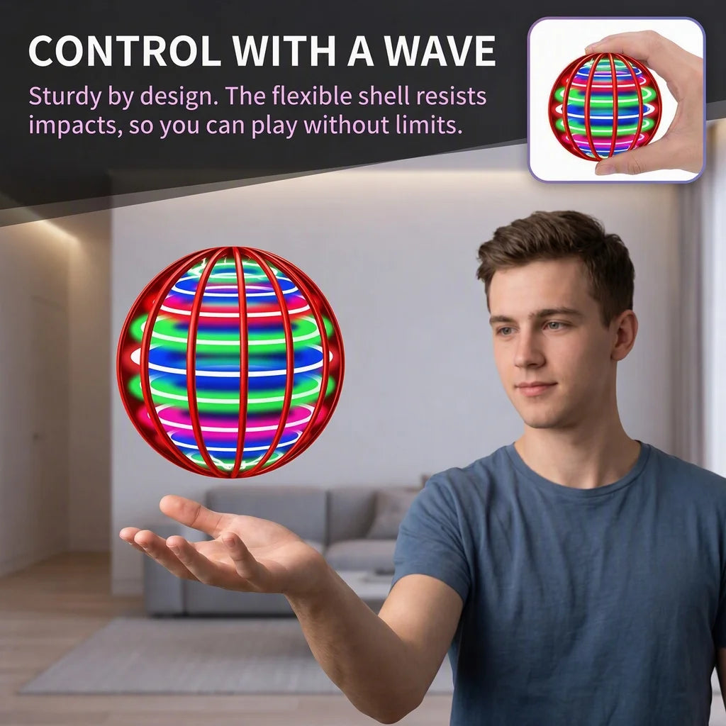 Hand Controlled Flying Ball with Colorful LED Lights, 360° Rotating Suspension Orb, Indoor Outdoor Sports Toy for Teens & Adults