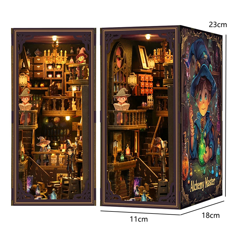 DIY Wooden Book Nook Insert Kit Doll Houses Building Toys Bookends Bookshelf Decor DollHouses Toys For Kids Xmas Gifts