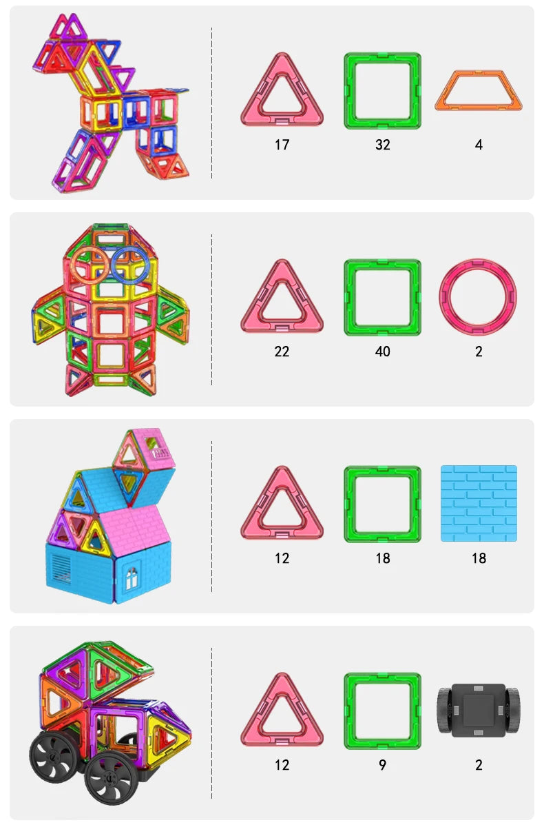 large Magnetic tiles Designer Magnet Building Blocks Accessories Educational Constructor Toys For Children Kids Girls Set Gift