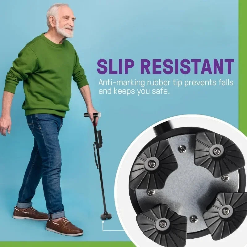 Smart Hand Crutches Cane Elderly People Four-legged Non-slip Aluminum Alloy With Light Folding Cane Flashlight SOS Alarm