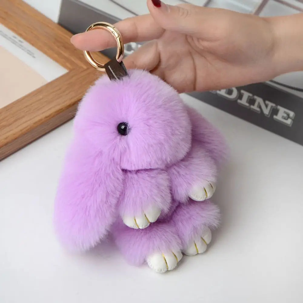 Fluffy Bunny Keychain - Plush Play Dead Rabbit Doll with Bow, Cute Animal Keychain Toy for Kids Girls, Soft Furry Gift