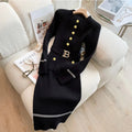 YuooMuoo 2025 Autumn Winter Women Knitted Dress Brand Fashion O-neck Buttons Bodycon Sweater Dress with Belt Lady Office Dress