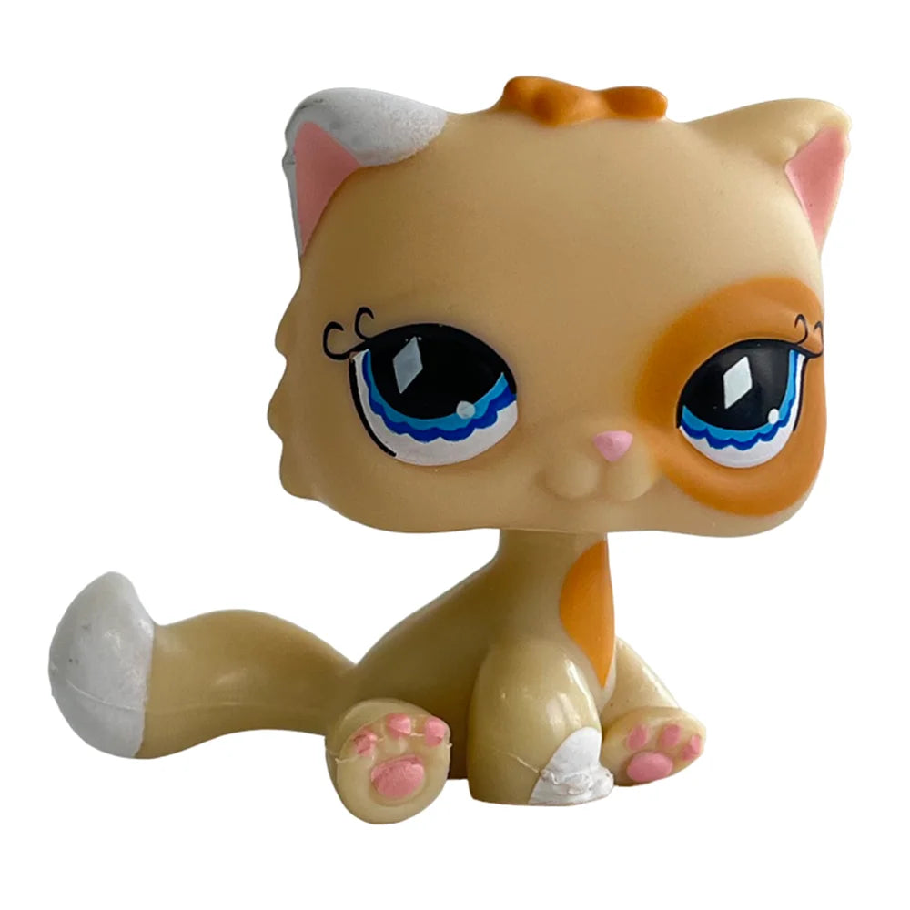 Rare pet Bobble head toy Stands Short Hair Kitten with Mouse and necklace Old Animal Collection toy lps