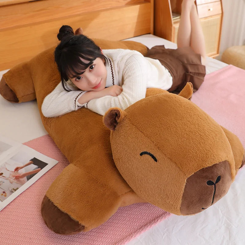 Giant Kawaii Capybara Plush Doll Floor Mat High Quality Animal Brown Capybara Plush Carpet Home Decor Gift For Boys And Girls
