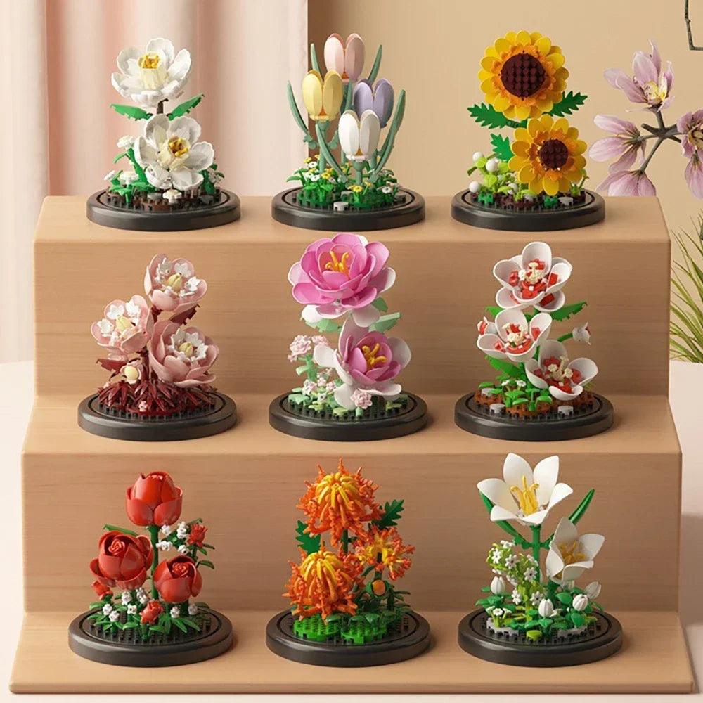 MOC Eternal Bouquet Rose Building Blocks Flower Building 3D Set DIY Eternal Bouquet Display Box Brick Toy for Home Office Decor