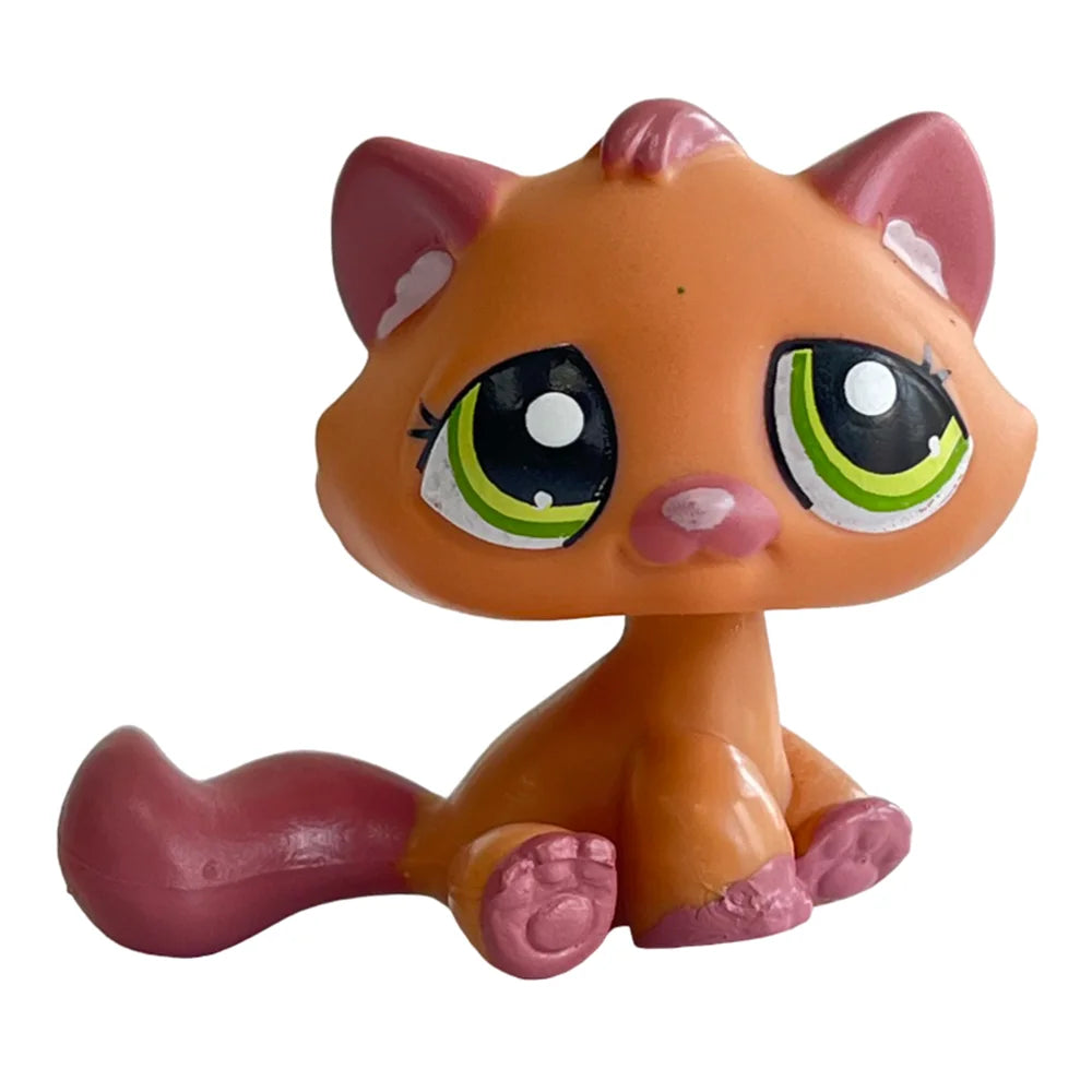 Rare pet Bobble head toy Stands Short Hair Kitten with Mouse and necklace Old Animal Collection toy lps