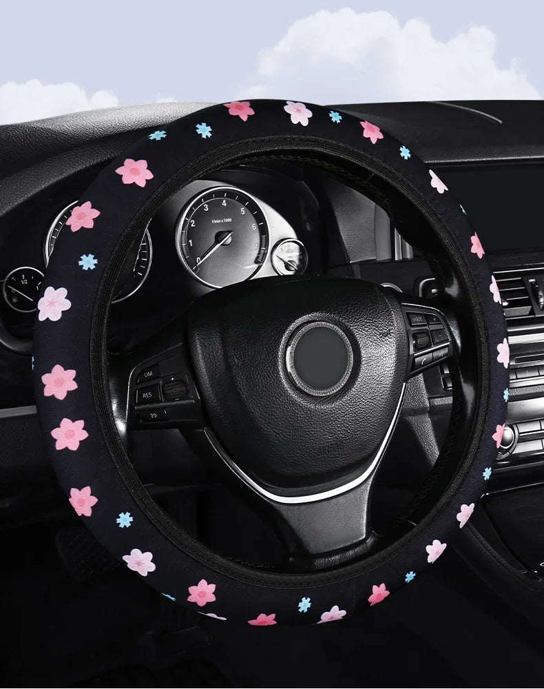 Car Steering Wheel Cover Flowers Print Anti-slip Universal Auto Steering Wheel Protector Interior Accessories wheel cover