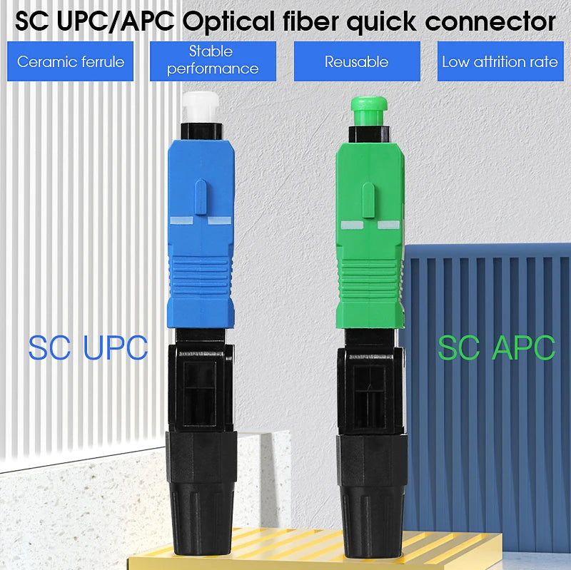 FTTH Optical Fiber Quick Connector Single Mode SCUPC/APC Leather Fiber Optic Cable Cold Splicing Fast Connector Assembly Tools