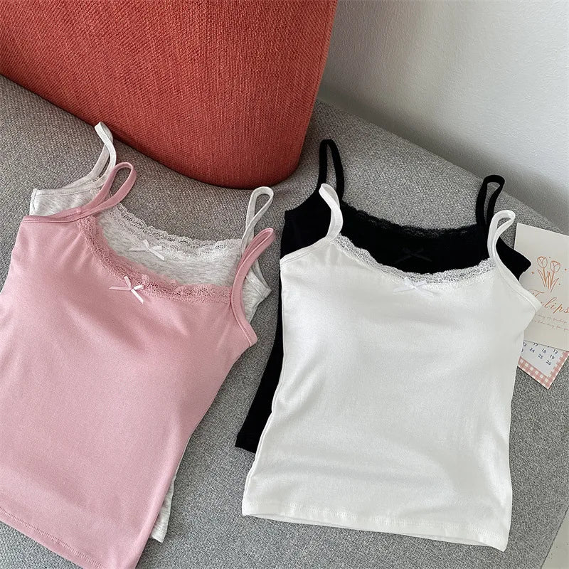 1pcs Girls Cute Padded Bra Tank Top Women Lace Casual Strap Top Vest Female Camisole With Removable Built In Bra Clothing