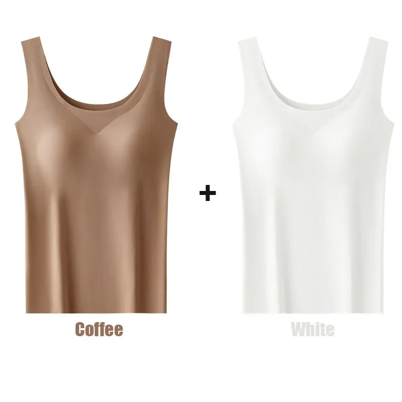 2PCS/Lot Silk Seamless Tank Top with Fixed Chest Pad Women's Camisole Top Sleeveless Inner Outerwear Camison Verano High Strecth
