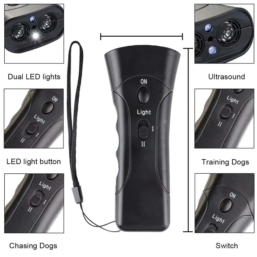 Ultrasonic Dog Bark Deterrent Trainer with LED Light for Pet Training Stop Bark Control Device