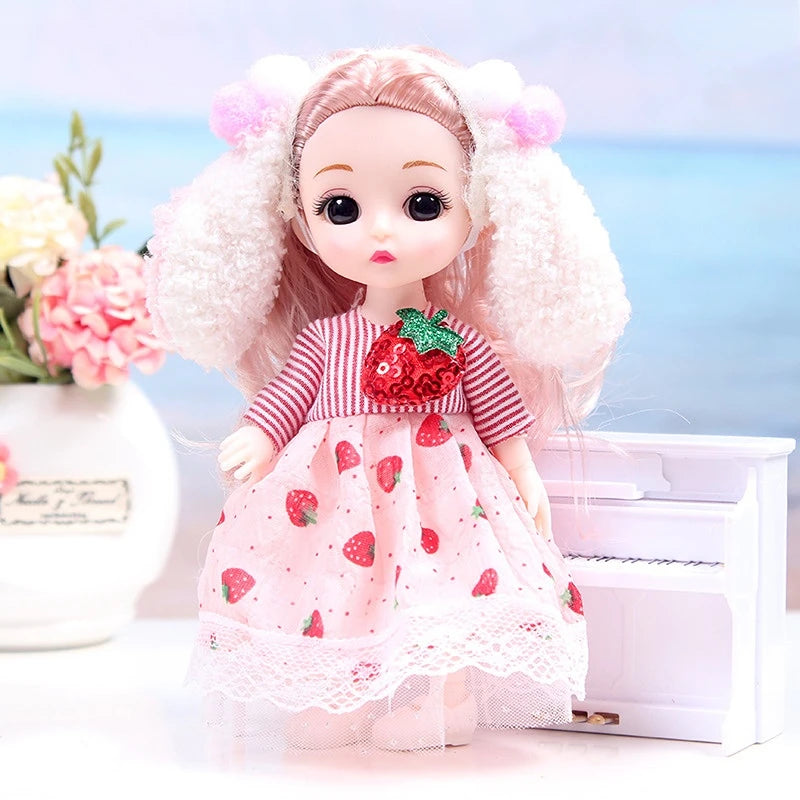 Mini 16cm BJd Doll 13 Movable Joint Girl Doll 3D Big Eyes 1/12 Fashion Princess Doll DIY Dress Up Toy Doll With Clothes Gift