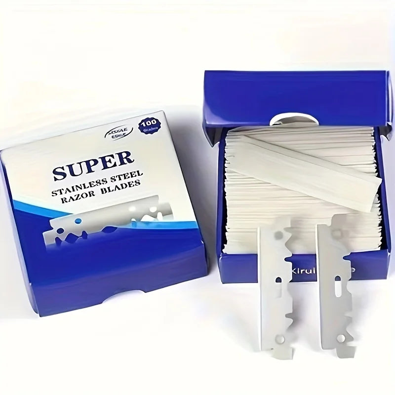 100PCS Single-Sided Razor Blades - Stainless Steel Safety Razors for Men, Barber-Grade Shaving Tools
