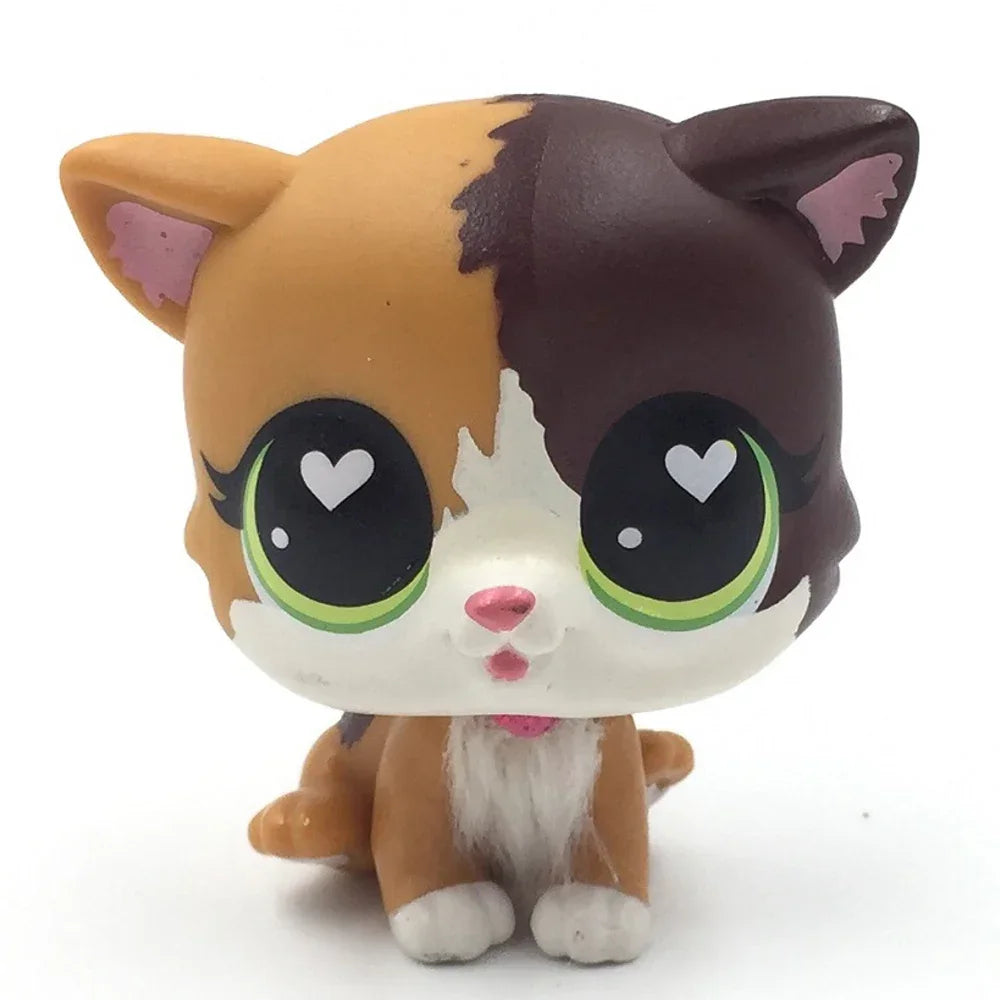 Rare pet Bobble head toy Stands Short Hair Kitten with Mouse and necklace Old Animal Collection toy lps