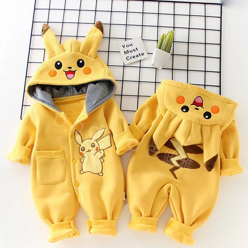 New Cute Cartoon Pokemon Pikachu Baby Pyjamsa Newborn Winter Long-Sleeved Kids Rompers Clothing Babies Toddler'S Clothes  Onesie