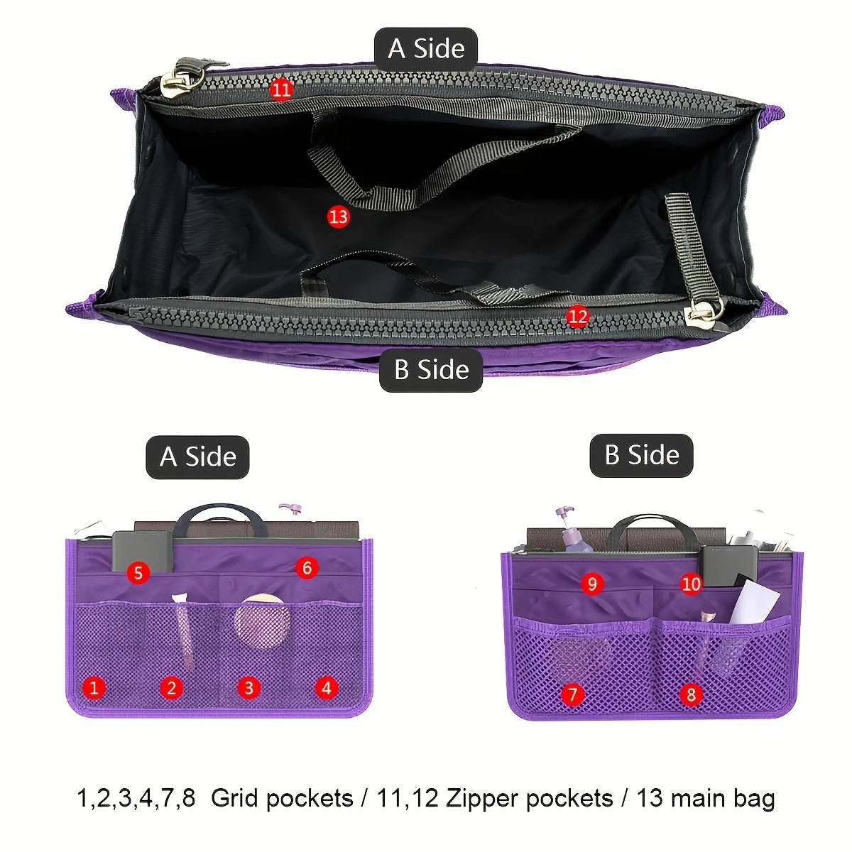 Multifunctional Bi-fold Storage Bag Double Zipper Large Capacity Storage Arrangement Makeup Toiletries Large Classification Bag