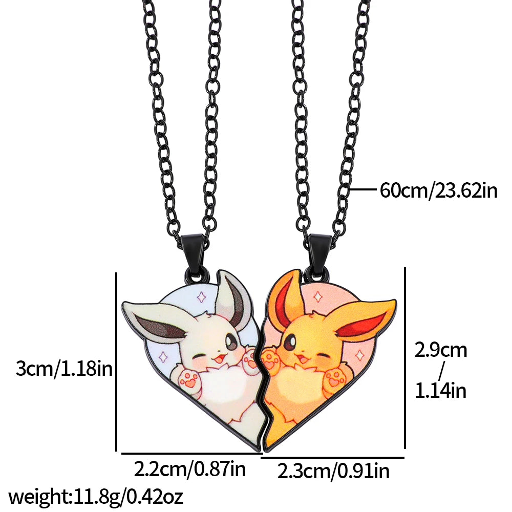 2pcs Eevee Umbreon Espeon Sylveon Jolteon Flareon Necklace Cute Anime Game Charm Jewelry Metal Pendant for Collection