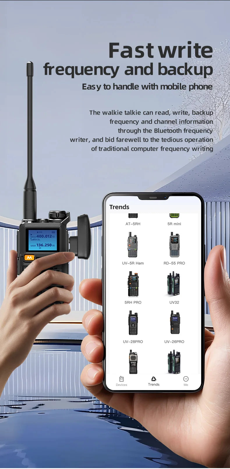Wireless Bluetooth Walkie Talkie Programmer Adapter for Baofeng UV-5R UV-82 BF-888S UV-5RH Two Way Radio K-Plug App Frequency Wr