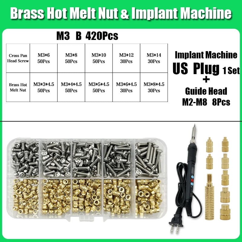 M2 M3 M4 Brass Insert Nut Bolt Screw Implantation Machine Hot Melt Knurled Thread Heat Soldering Iron Tip 3D Printer Accessory