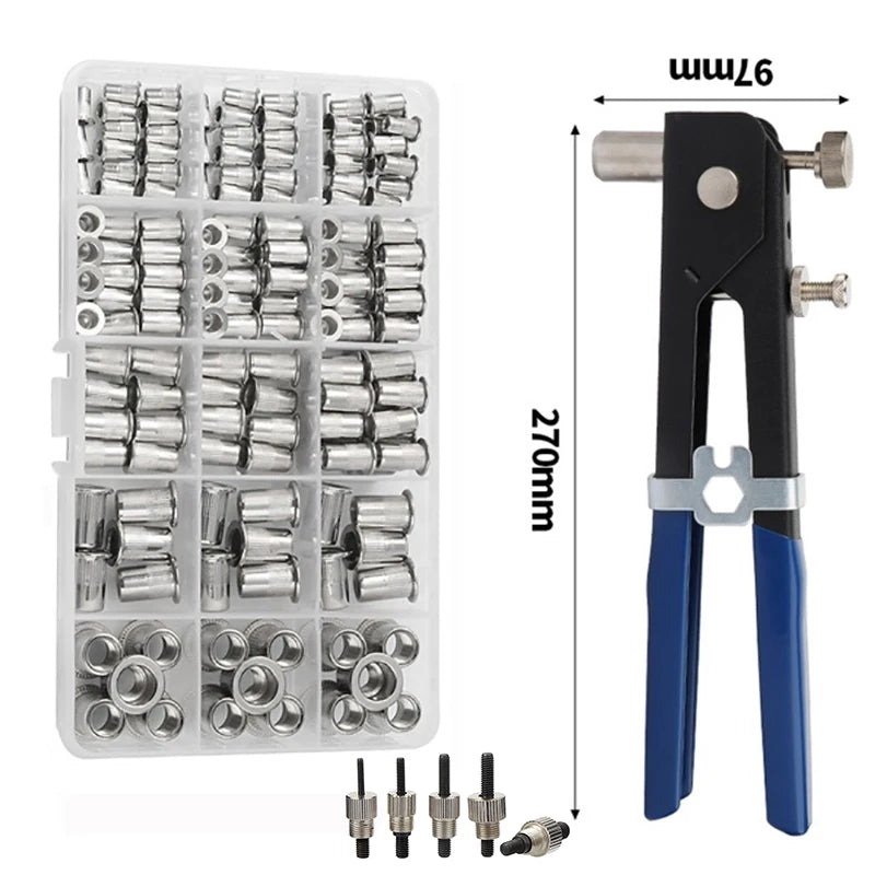 Threaded Rivet Nut Kit Mixed Aluminum Alloy Rivet Nut Gun Set M3 M4 M5 M6 M8