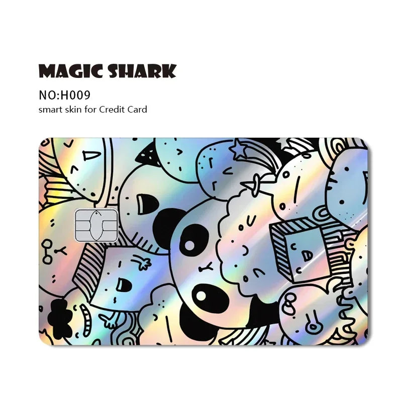 Magic Shark Skull Panda Hunter Broke Blue Eyes Dragon Laser Holographic Sticker Cover Film Skin for Credit Bank Debit Card