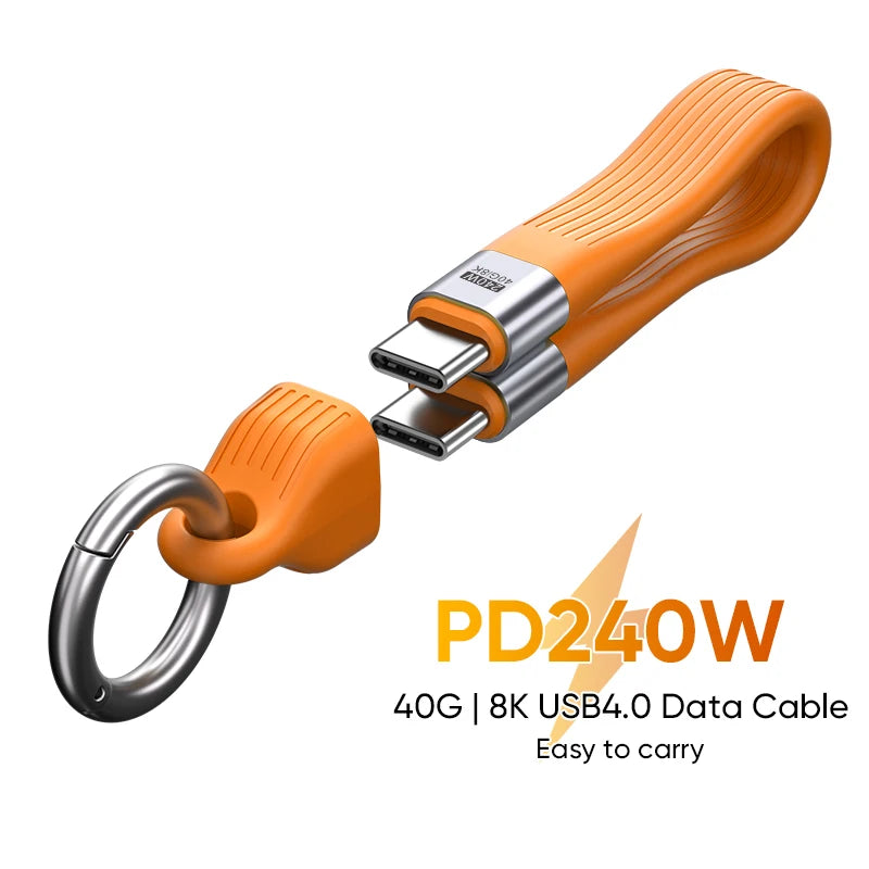 USB-C to Type-C 240W USB4.0 40Gbps Cable Keychain PD3.1 5A 8K@60Hz Data Cord For TV Laptop Tablet MacBook Video Transmission﻿