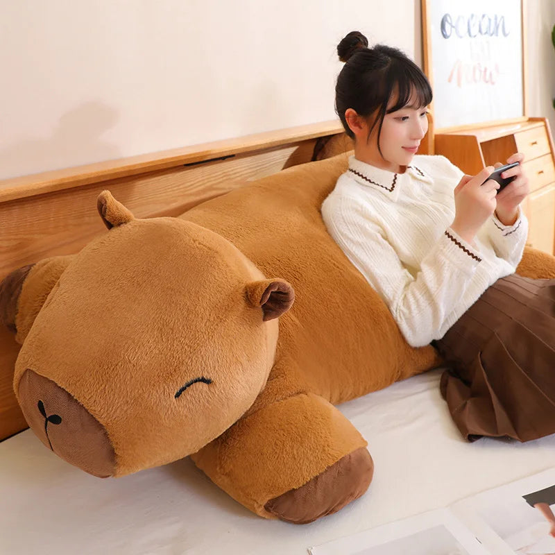 Giant Kawaii Capybara Plush Doll Floor Mat High Quality Animal Brown Capybara Plush Carpet Home Decor Gift For Boys And Girls