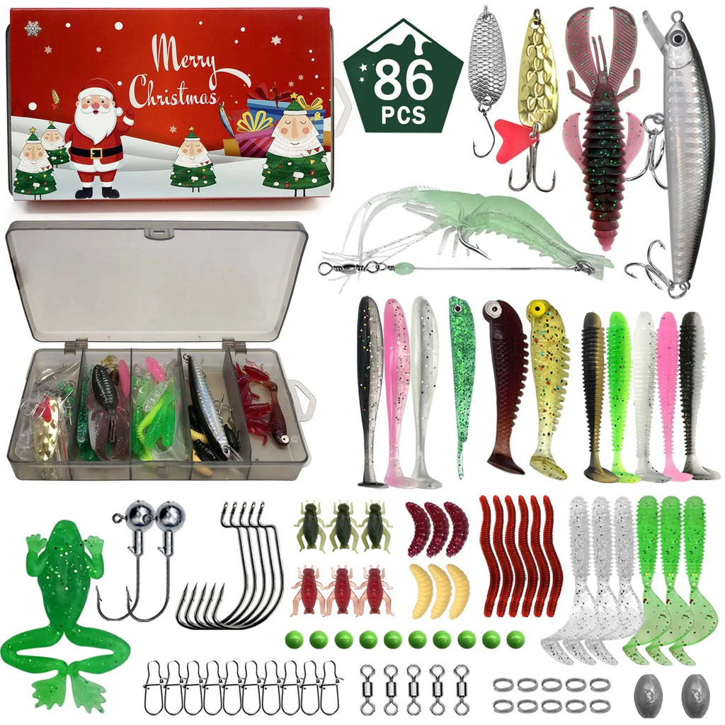 411/366/136/86Pcs of Christmas fishing lure set with storage box,  which is common in salt water and fresh water