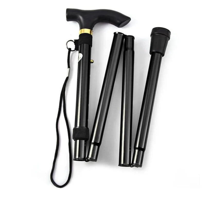 Foldable Walking Cane Adjustable Lightweight Aluminum Travel Cane T Handle Anti Slip Rubber Tip Portable Stick Senior Travel Aid