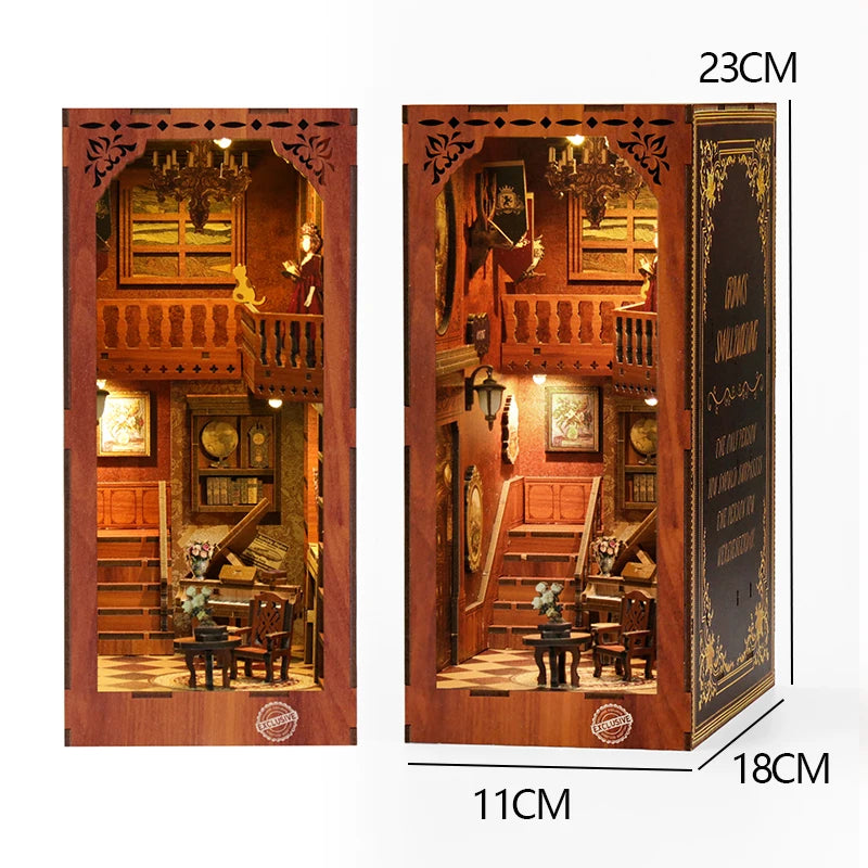 DIY Wooden Book Nook Insert Kit Doll Houses Building Toys Bookends Bookshelf Decor DollHouses Toys For Kids Xmas Gifts
