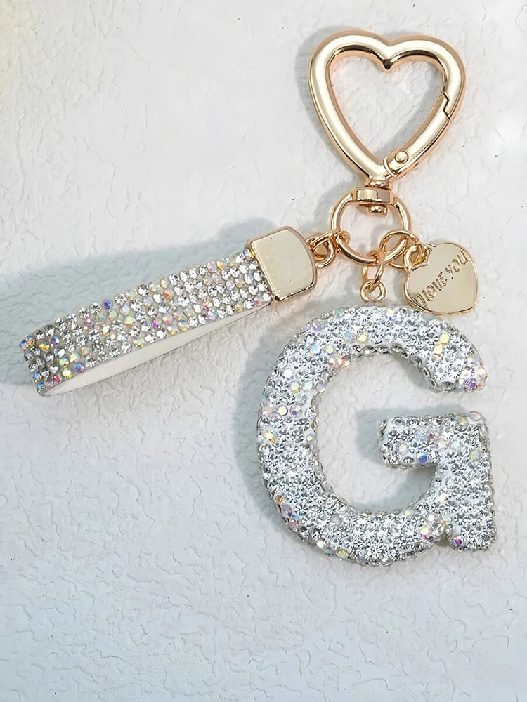 Shining Diamond Inlay 26 English Initial letter Key Chain Car High-end Key Ring Lady Bag Delicate Pendant Thanksgiving Gifts