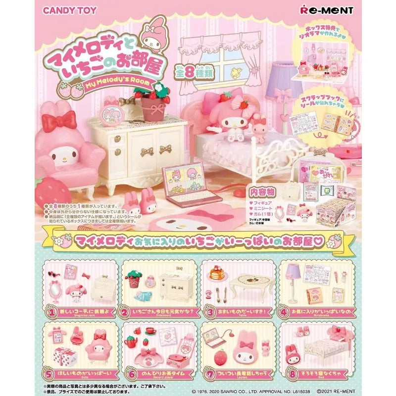 Re-ment 8Pcs/set Sanrio Kuromi Gothic Room Purple Miniature Scene Blind Box Toys Anime Figure Doll Gifts Toys Collect Ornaments